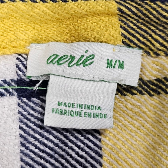 Aerie Plaid Pajama Set Button Up Shirt & Shorts Yellow Blue M Top S Shorts - Picture 3 of 12